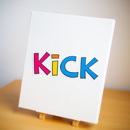 A blank canvas with a bold, colorful letter sticker that spells out 'KICK'