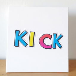 A blank canvas with a bold, colorful letter sticker that spells out 'KICK'