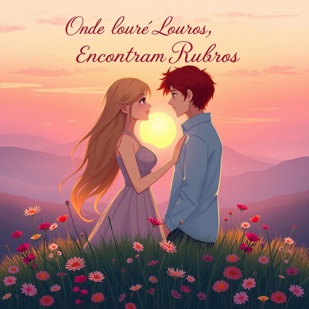 A romantic book cover design for the title 'Onde Louros Encontram Rubros'