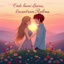 A romantic book cover design for the title 'Onde Louros Encontram Rubros'