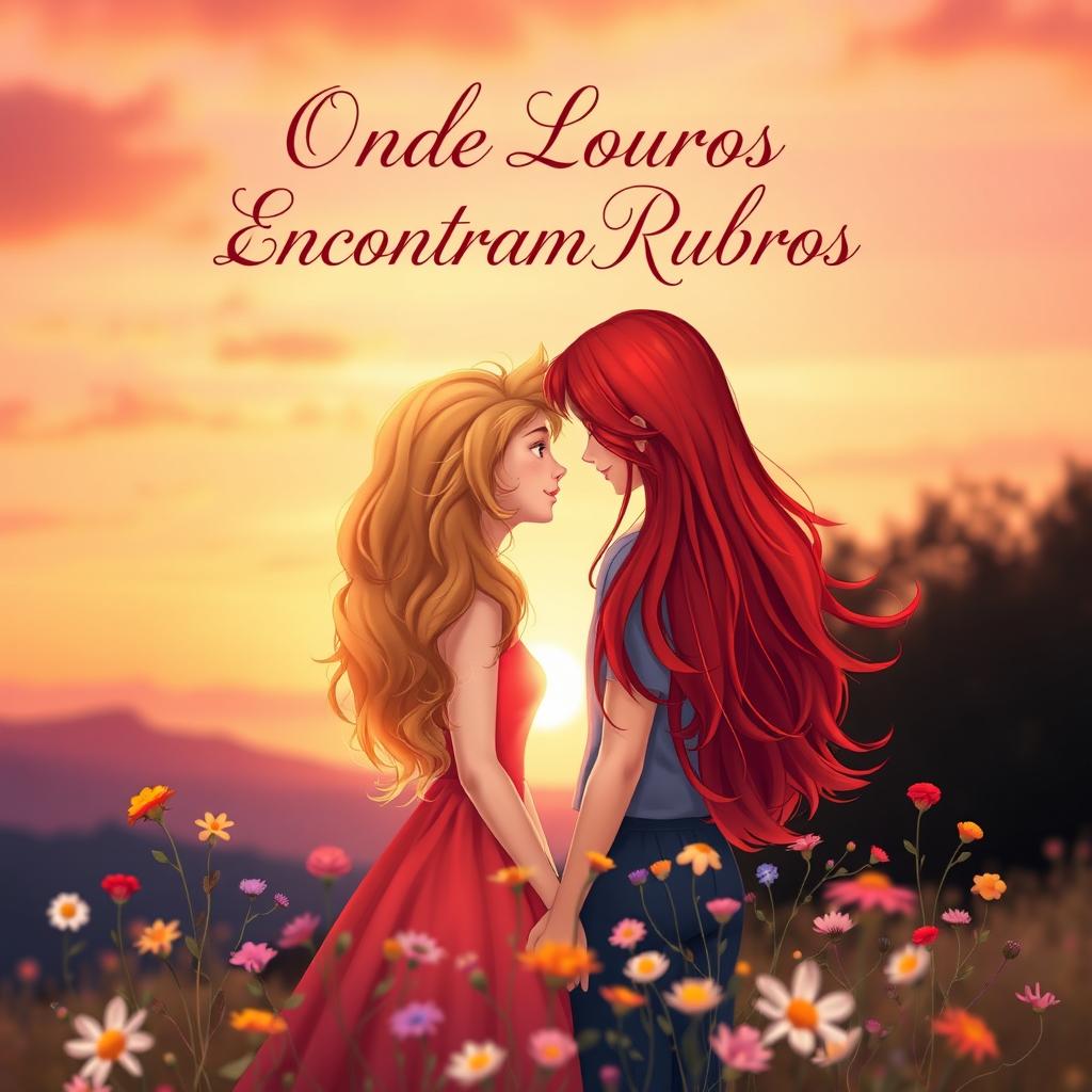 A romantic book cover design for the title 'Onde Louros Encontram Rubros'