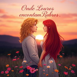 A romantic book cover design for the title 'Onde Louros Encontram Rubros'