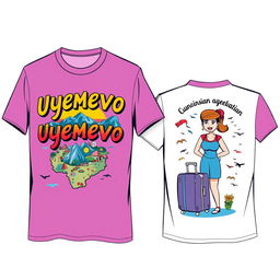 A creative t-shirt design featuring a bold and colorful front print that reads 'Охуенно' in an eye-catching font