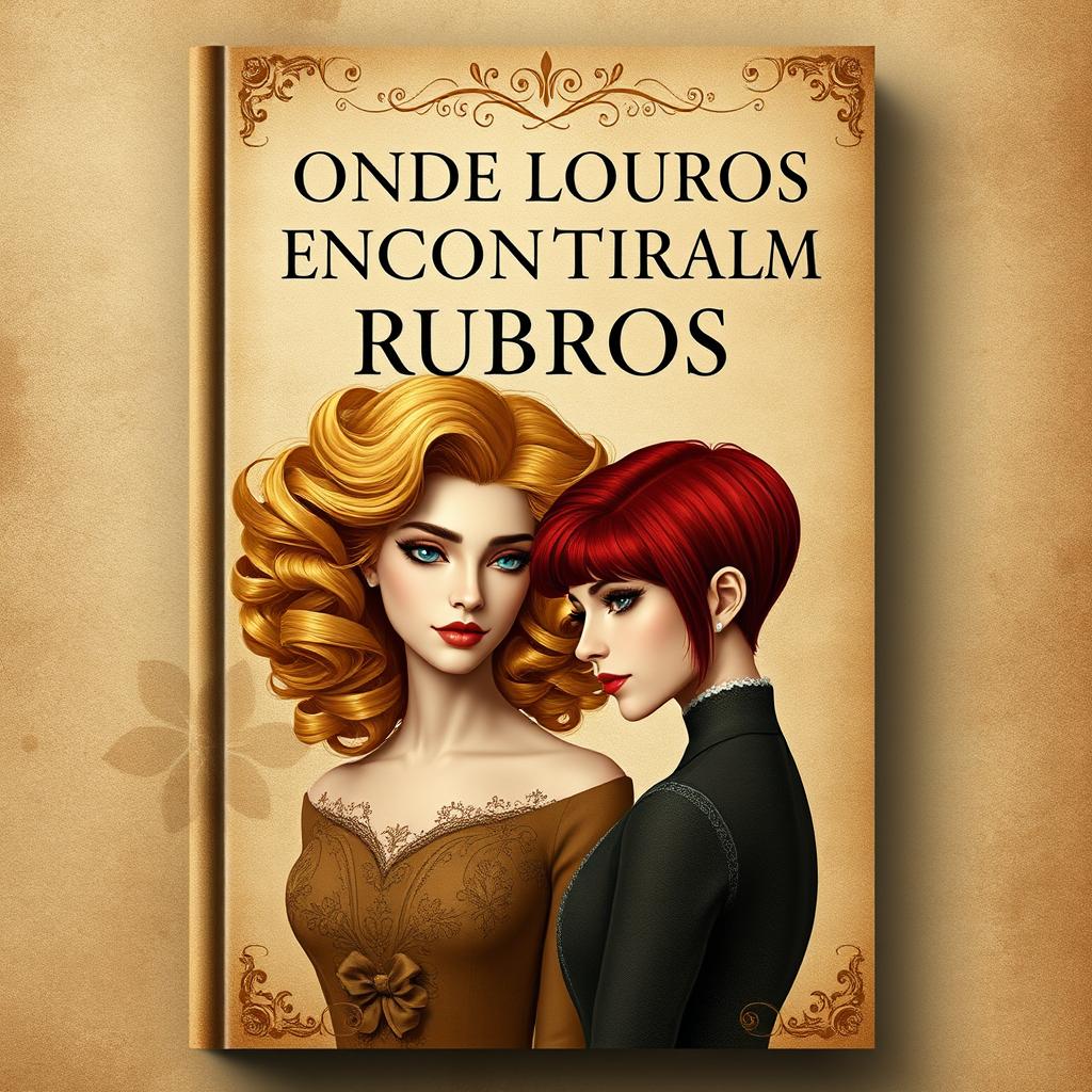 A classic book cover design for 'Onde Louros Encontram Rubros', styled to resemble an antique romantic novel