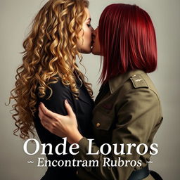 A romantic book cover for an LGBT romance novel titled 'Onde Louros Encontram Rubros'