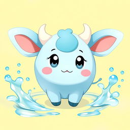 A delightful, baby-style Water-type cow Pokémon, designed with a round and fluffy body in a soothing blue hue