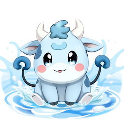 A delightful, baby-style Water-type cow Pokémon, designed with a round and fluffy body in a soothing blue hue