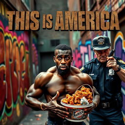 An intense action movie poster featuring a muscular black man looking bewildered and defiant as he is unfairly arrested by a stern-looking white police officer