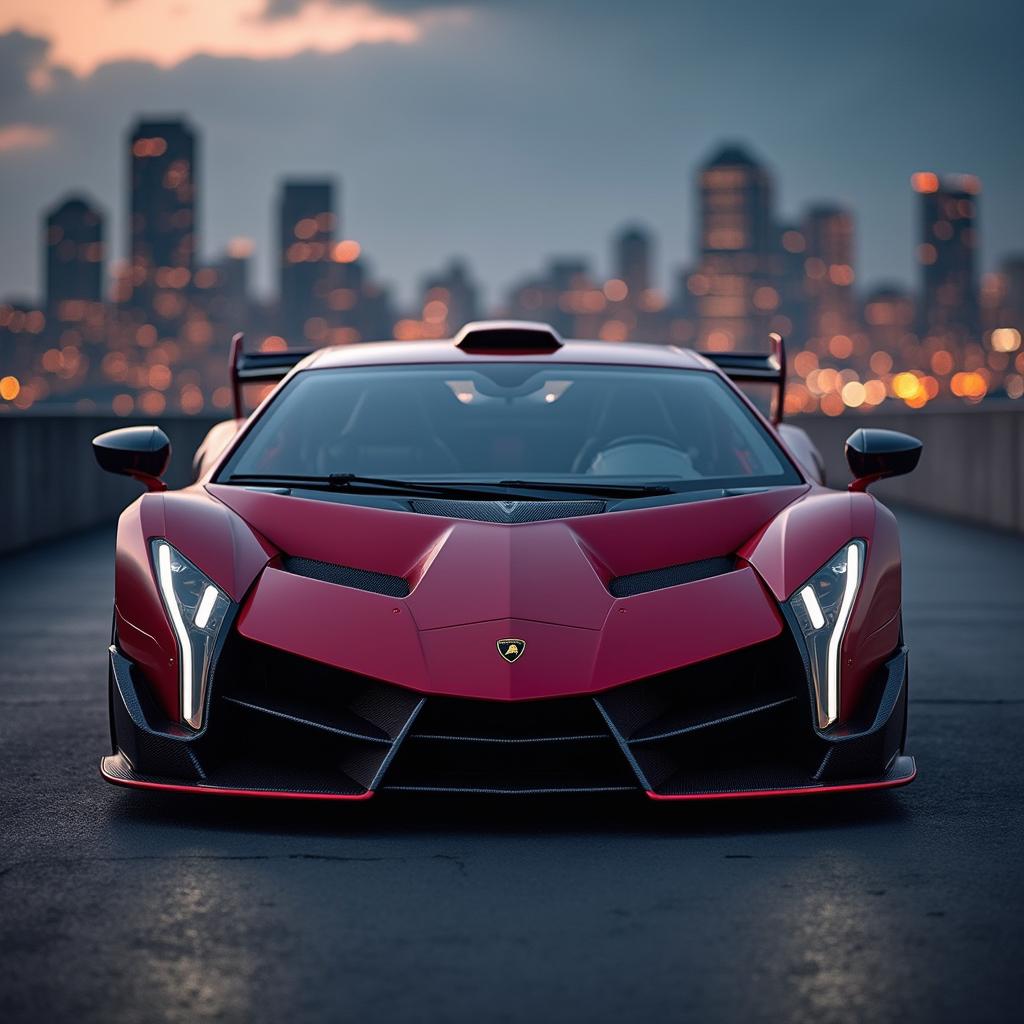 A stunning Lamborghini Veneno STO showcased in a dramatic urban setting, capturing its ultra-modern and aggressive design