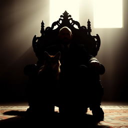 A striking silhouette of a man seated on an ornate throne, exuding an air of power and authority