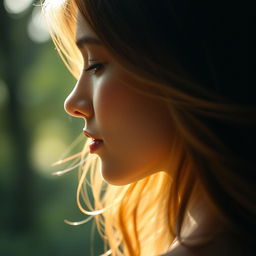 A profile view of a person softly whispering, capturing the delicate outline of their face