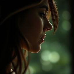 A profile view of a person softly whispering, capturing the delicate outline of their face