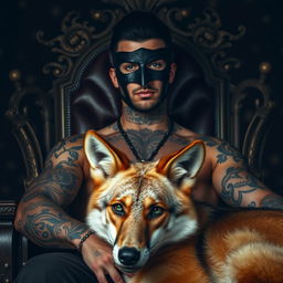 A sexy man with striking green eyes, jet black hair, and an array of intricate tattoos