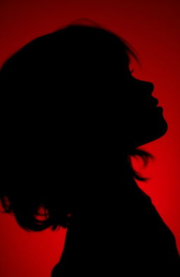 A close-up silhouette profile of a girl gently whispering, with her lips slightly parted