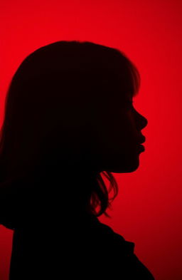 A close-up silhouette profile of a girl gently whispering, with her lips slightly parted