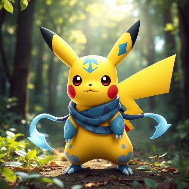 A fusion of Pikachu and Greninja, showcasing unique features of both characters