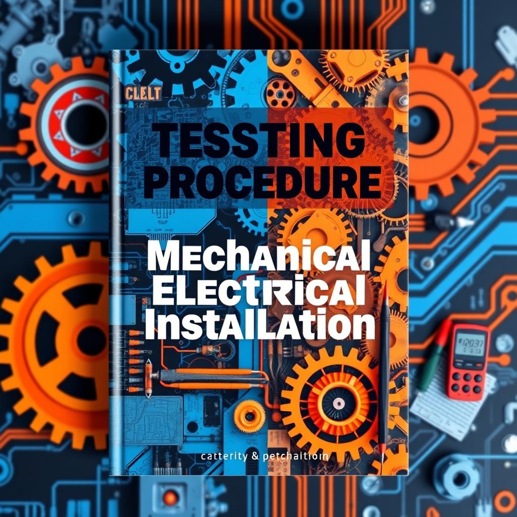 A visually striking book cover design for 'Testing Procedure Mechanical and Electrical Installation'