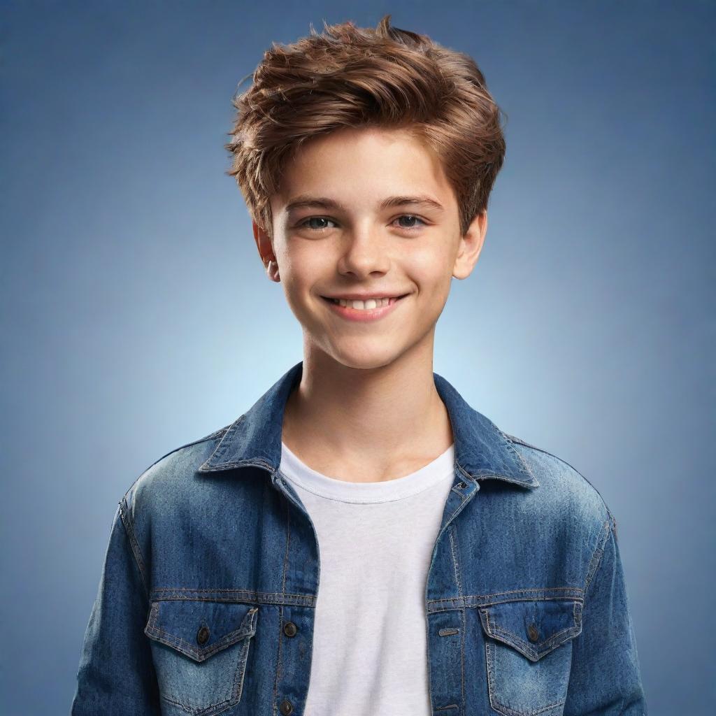 An animated image of a confident teenage boy wearing trendy clothes, with a distinctively stylish hair. His welcoming smile and sparkling eyes illuminate his youthful charm.