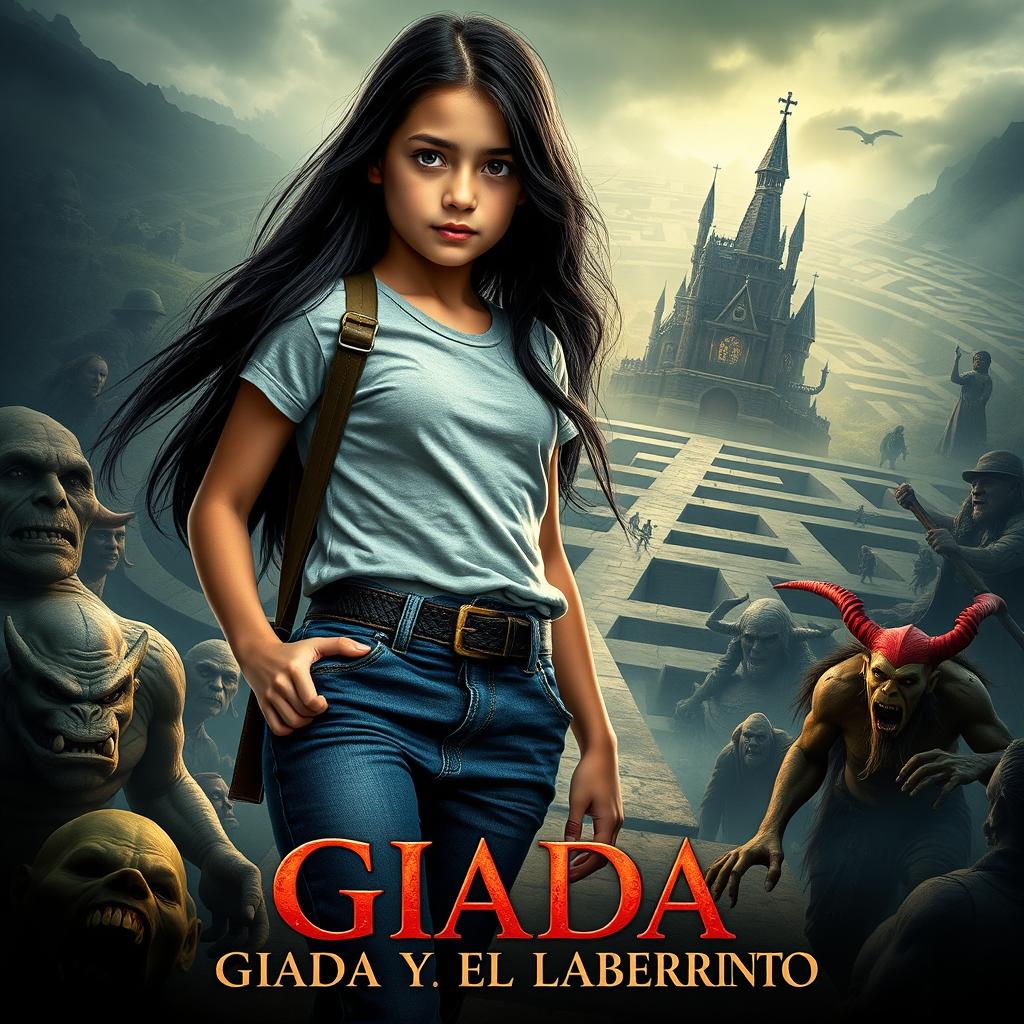 A cinematic movie poster for a fantasy adventure film titled 'GIADA Y EL LABERINTO'