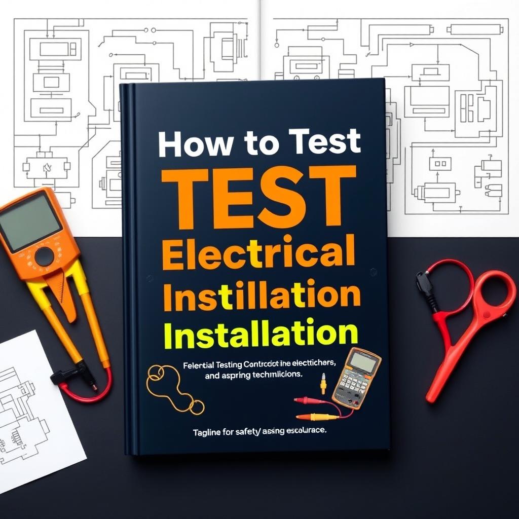 A modern and informative book cover design for 'How to Test Electrical Installation'