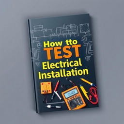 A modern and informative book cover design for 'How to Test Electrical Installation'