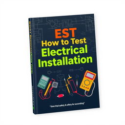 A modern and informative book cover design for 'How to Test Electrical Installation'