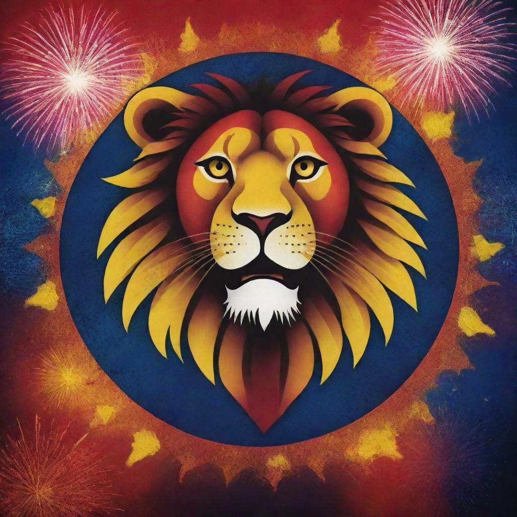 A patriotic poster celebrating Sri Lankan Independence Day, showcasing vibrant and symbolic elements such as the national flag, a lion, the map of Sri Lanka, and fireworks in the background.