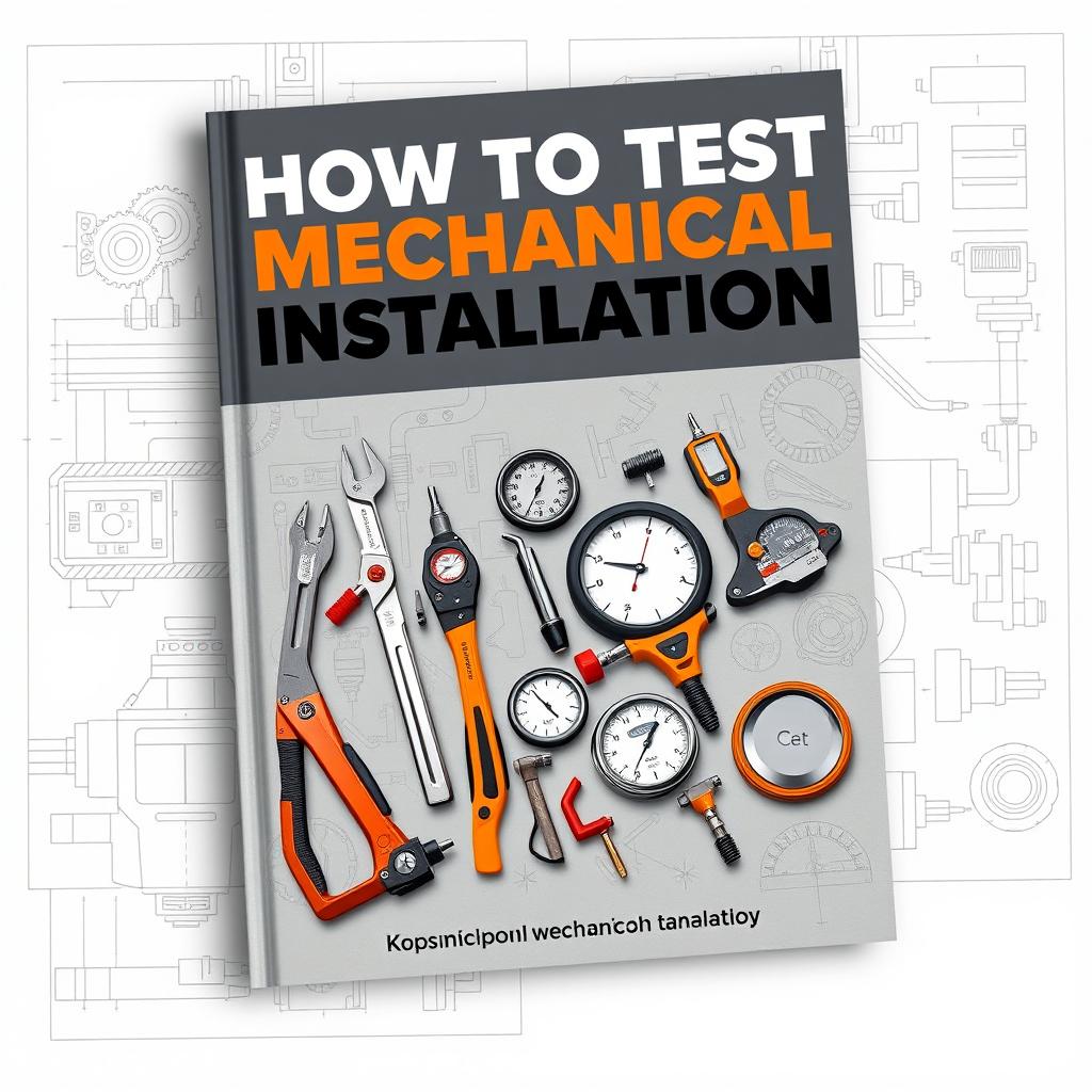 An attractive and modern book cover design for 'How to Test Mechanical Installation'