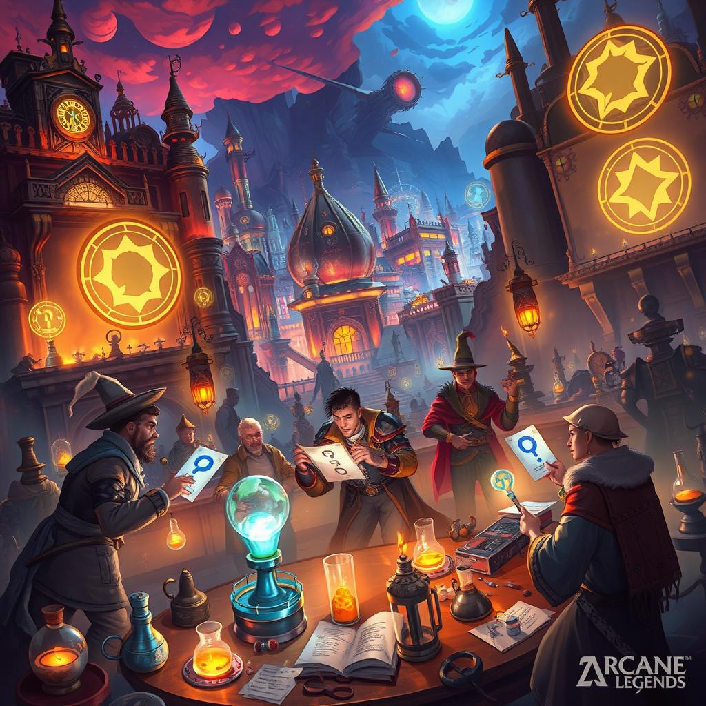 A beautifully illustrated scene inspired by the universe of Arcane, showcasing a magical landscape with vibrant colors and intricate details