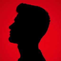 A male silhouette in profile against a vibrant red background