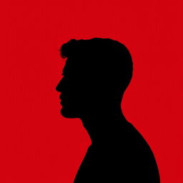 A male silhouette in profile against a vibrant red background