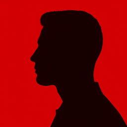 A male silhouette in profile against a vibrant red background