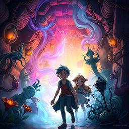 In a mystical labyrinth, the scene features protagonists falling into a magical zone called 'the Forgetting Place'