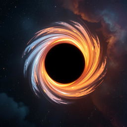 A stunning visualization of a black hole in the universe, surrounded by a swirling accretion disk of glowing hot gas and stardust