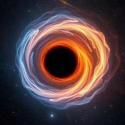 A stunning visualization of a black hole in the universe, surrounded by a swirling accretion disk of glowing hot gas and stardust