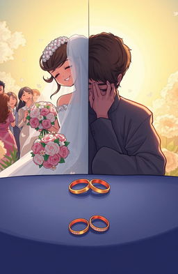 A poignant illustration depicting the contrasting emotions of marriage and divorce