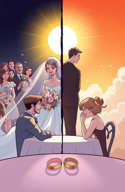 A poignant illustration depicting the contrasting emotions of marriage and divorce