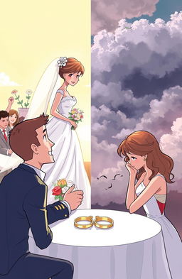 A poignant illustration depicting the contrasting emotions of marriage and divorce