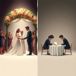 An artistic representation of the contrasting themes of marriage and divorce