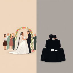 An artistic representation of the contrasting themes of marriage and divorce