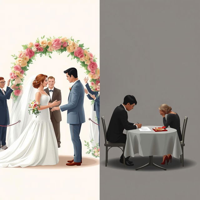 An artistic representation of the contrasting themes of marriage and divorce