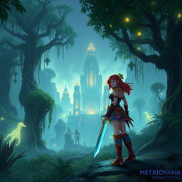 A captivating scene from a new Metroidvania game, showcasing a mysterious, lush jungle environment filled with ancient ruins