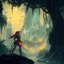 A captivating scene from a new Metroidvania game, showcasing a mysterious, lush jungle environment filled with ancient ruins