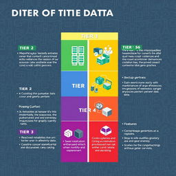 A detailed infographic illustrating the tiers of a data center, showcasing the various levels of infrastructure reliability and performance