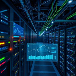 A modern smart data center showcasing advanced network connectivity technology