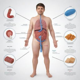 Detailed and accurate diagram of Diabetes Mellitus, showing the role of insulin, the pancreas, and sugar imbalance, all labeled clearly and in an easy-to-understand format, with a touch of artistic design to make it visually appealing.