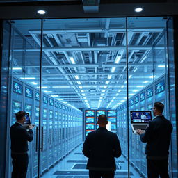 A modern, high-tech smart data center with advanced security features