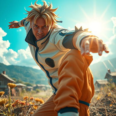 Cinematic composition depicting Satoru Gojo from Jujutsu Kaisen