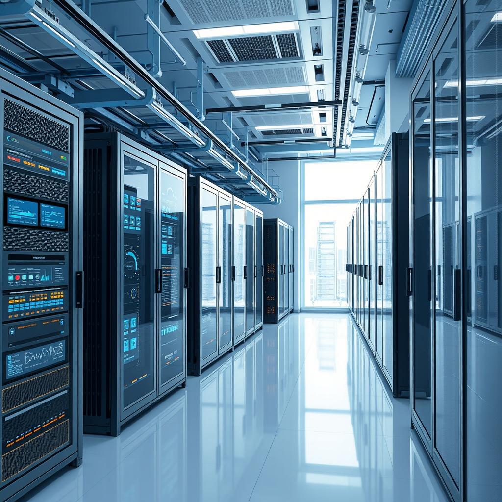 A modern smart data center featuring a range of advanced sensors and technology