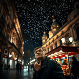 The magic of Madrid: a thoughtful street vendor standing under a blanket of stars